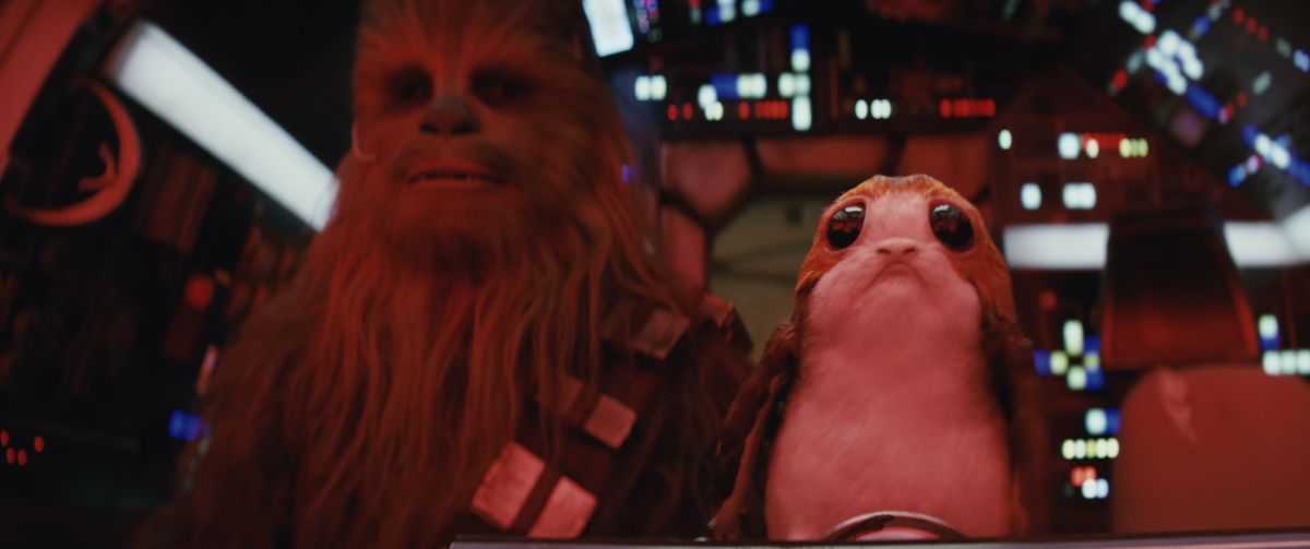 Star Wars: The Last Jedi
L to R: Chewbacca (Joonas Suotamo) and a Porg
Photo: Industrial Light & Magic/Lucasfilm
Â©2017 Lucasfilm Ltd. All Rights Reserved.
