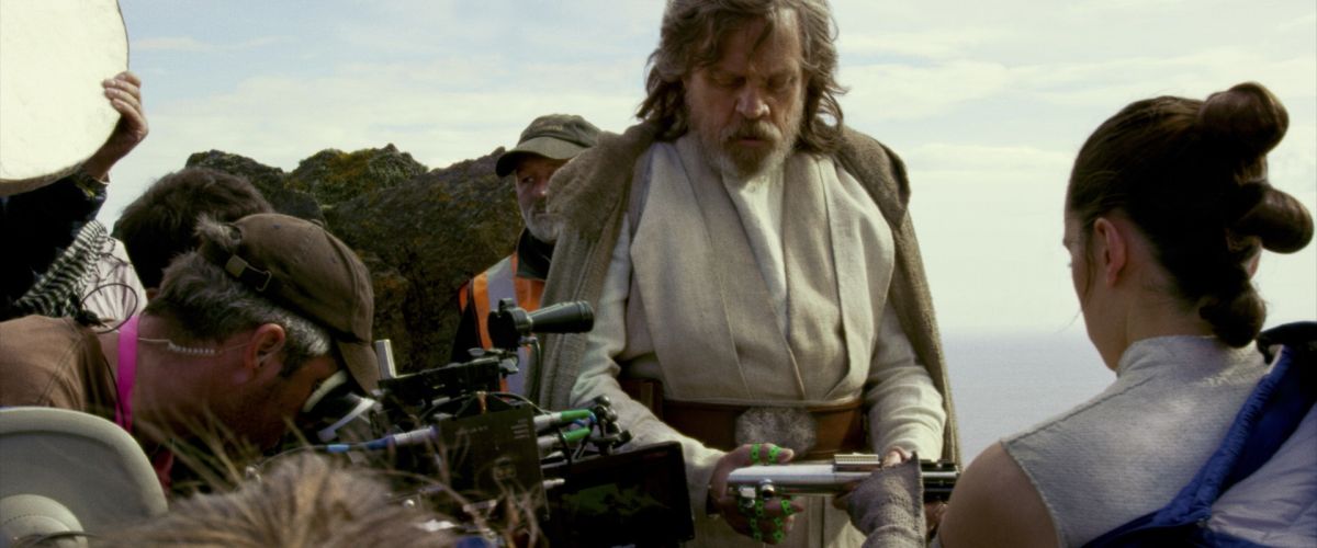 Star Wars: The Last Jedi
L to R: Mark Hamill (Luke Skywalker) with Daisy Ridley (Rey) on set of Skellig Island (Ach-to)
Photo: Lucasfilm Ltd.
Â©2017 Lucasfilm Ltd. All Rights Reserved