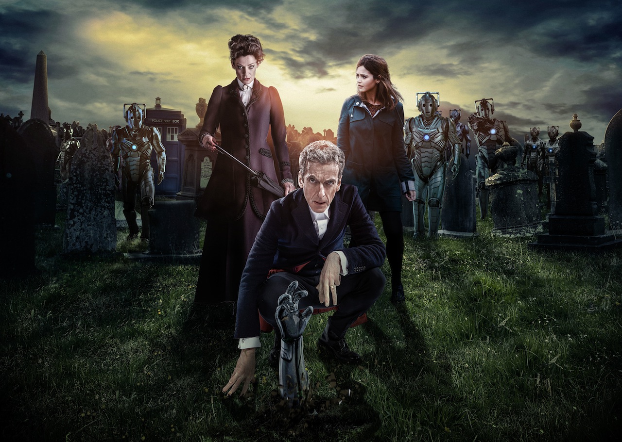 Picture shows: MICHELLE GOMEZ as Missy, PETER CAPALDI as The Doctor, JENNA COLEMAN as Clara, Cybermen