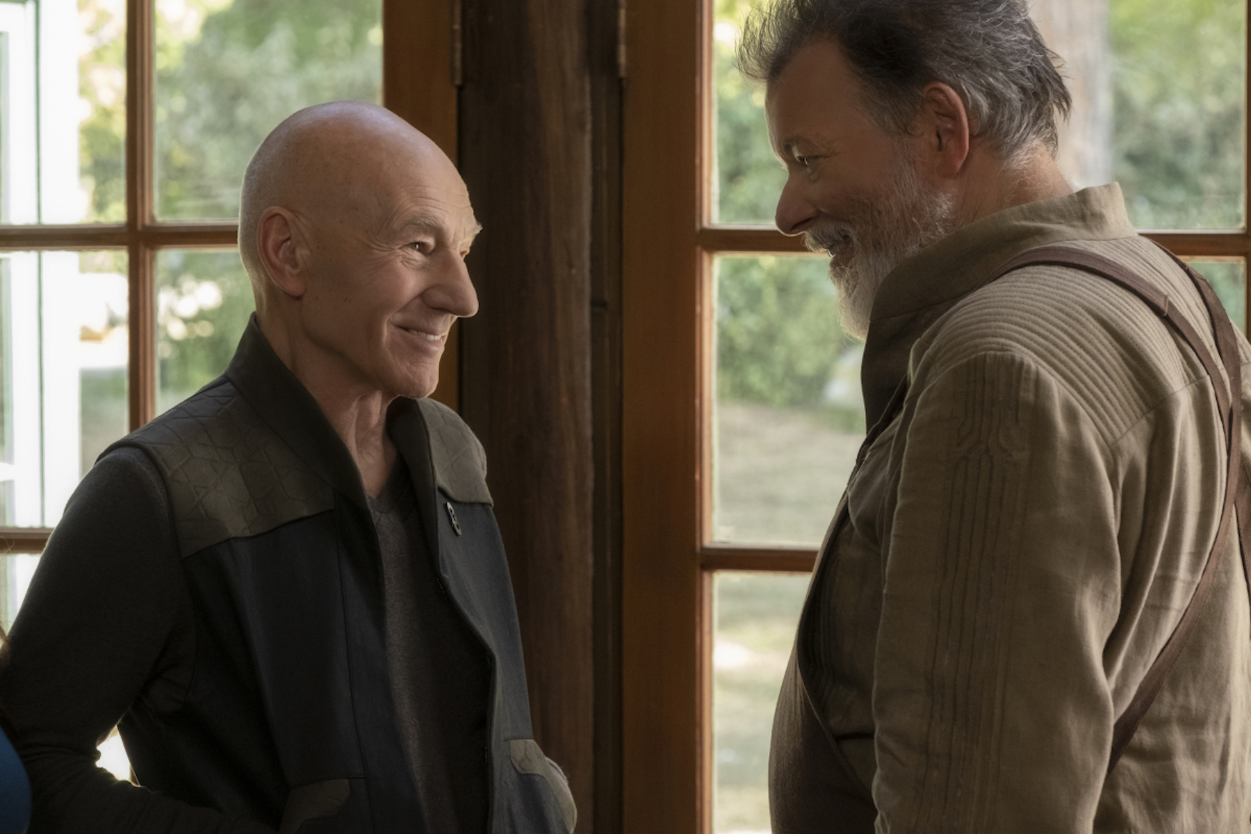 Patrick Stewart as Jean-Luc Picard and Jonathan Frakes as William Riker
